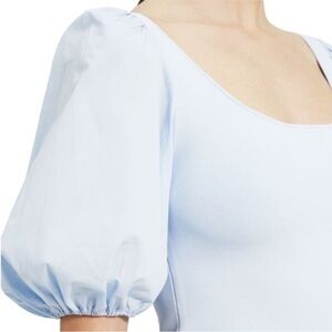 NWT Theory Glosse Puff Sleeve Top in light blue size Large form fitting